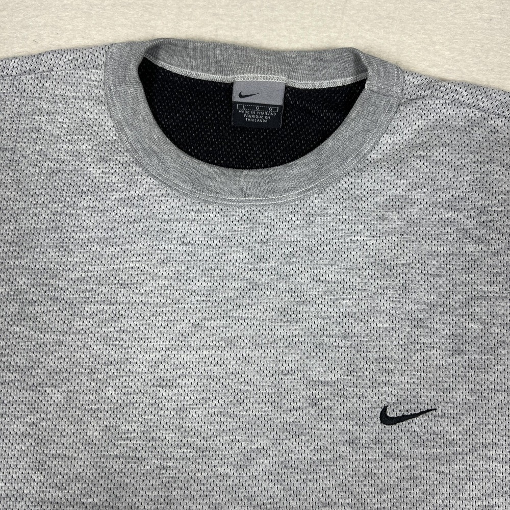 Vintage Y2K Nike Shirt Mens‎ L Gray Short Sleeve Mini Swoosh Mesh Crewneck